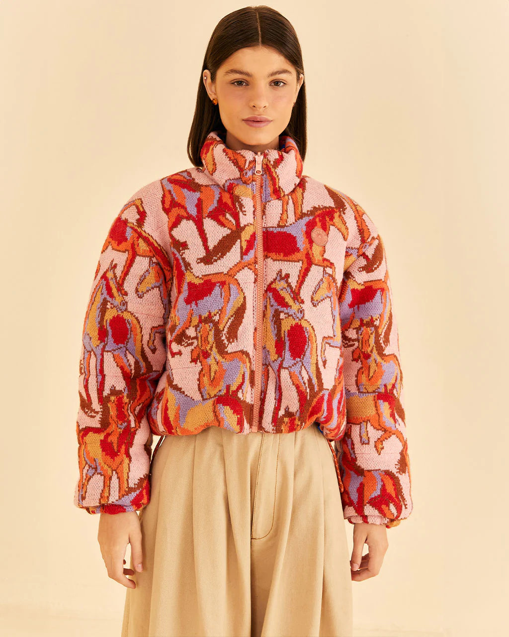 Wild Horses Rose Tricot Reversible Puffer Jacket