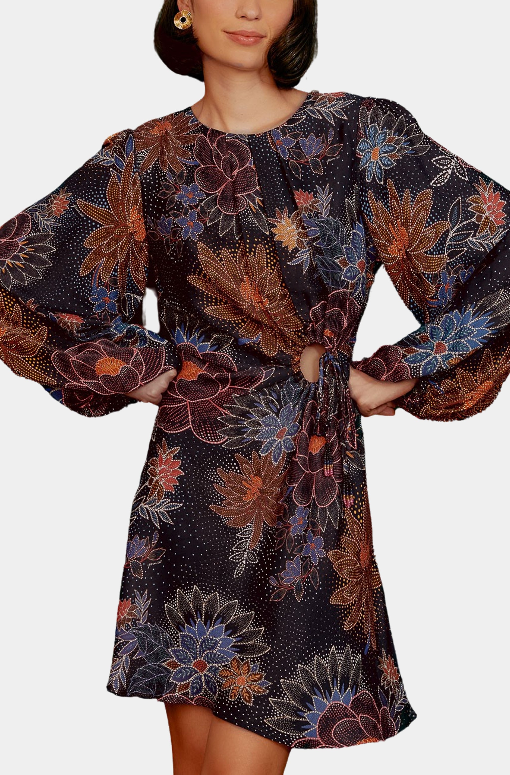Sparkle Flowers Black Mini Dress
