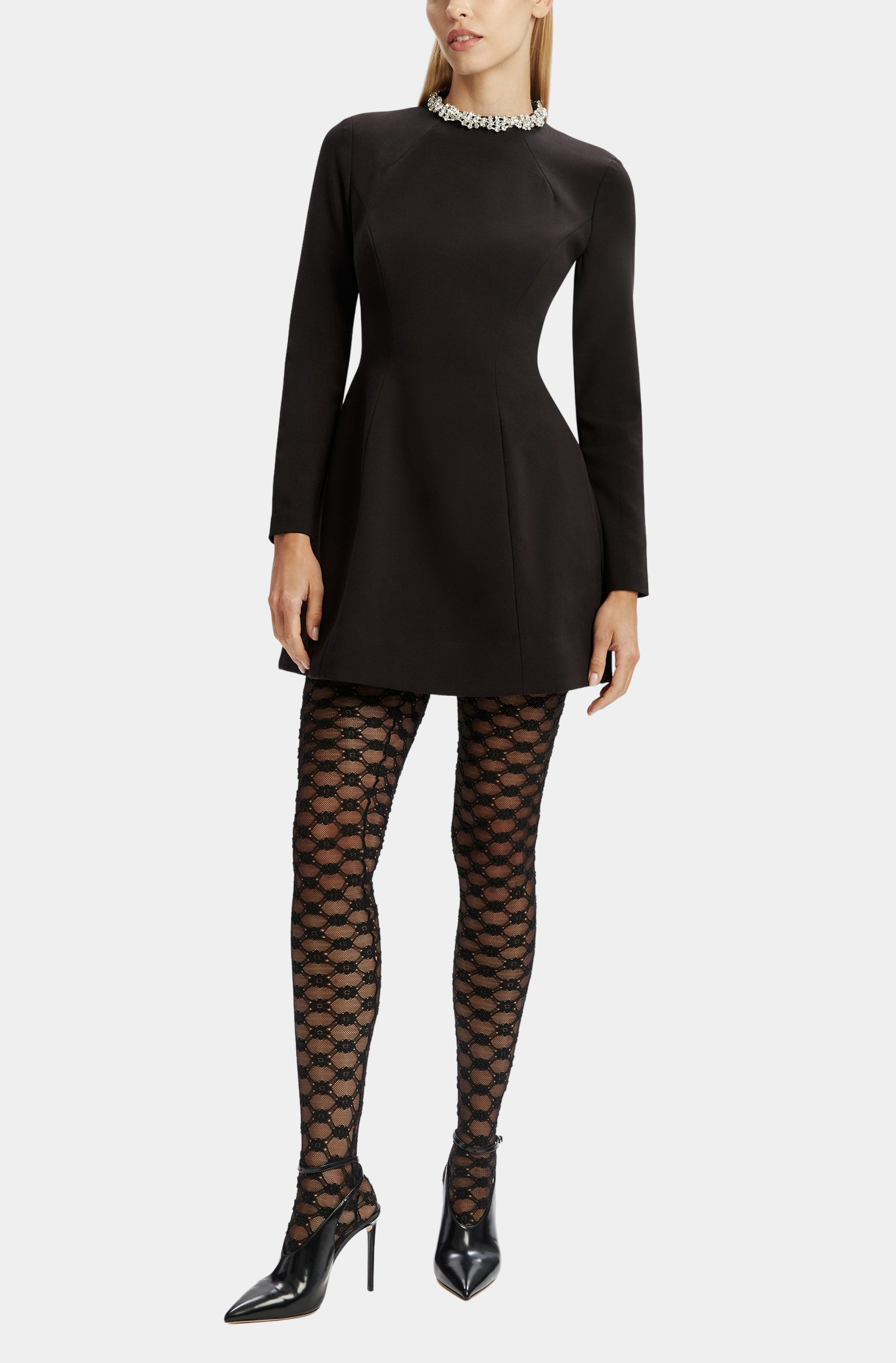 knee length dresses for ladies Donelli Lace Mini Dress Black