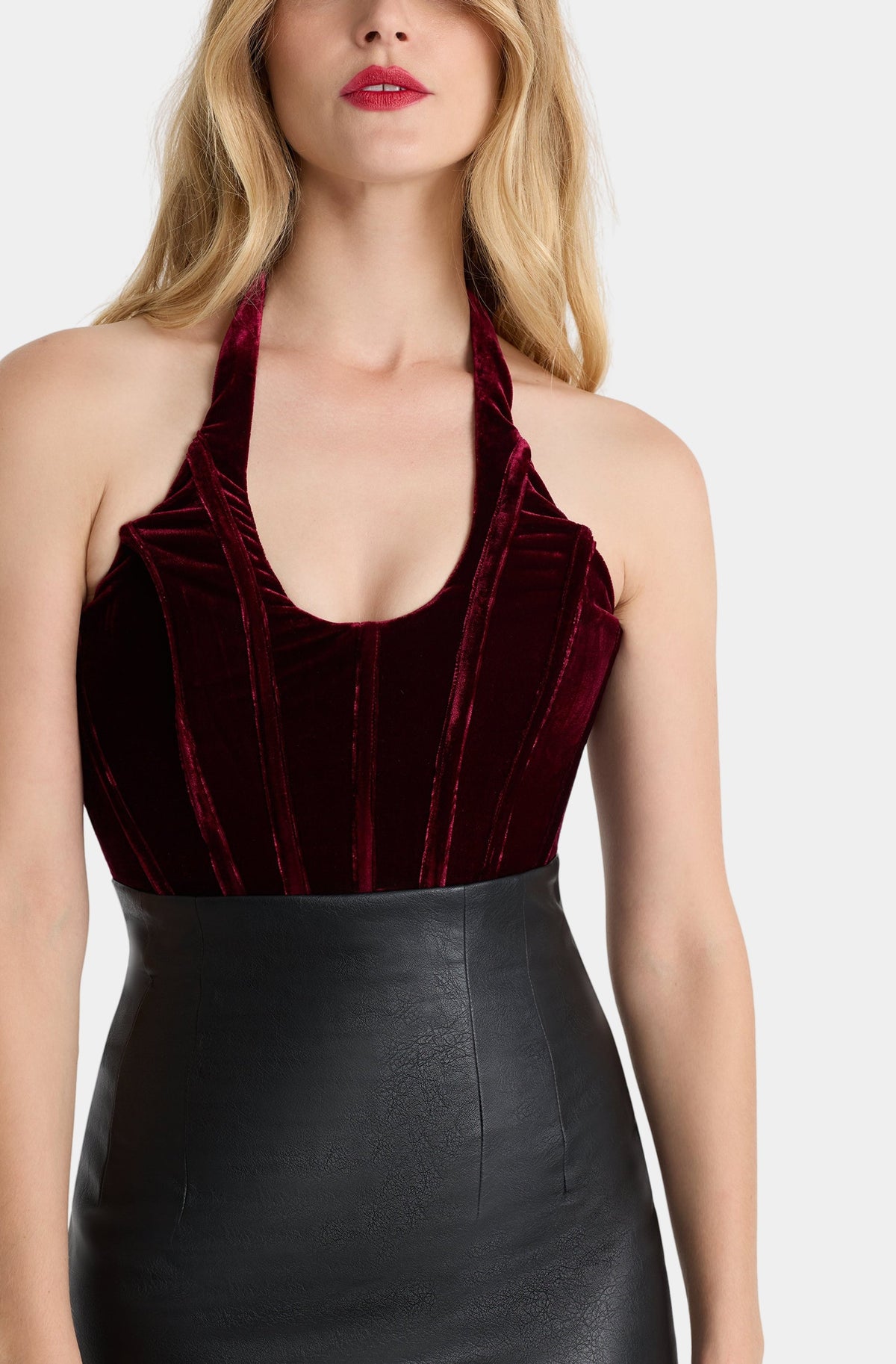 Trey Halter Velour Bodysuit