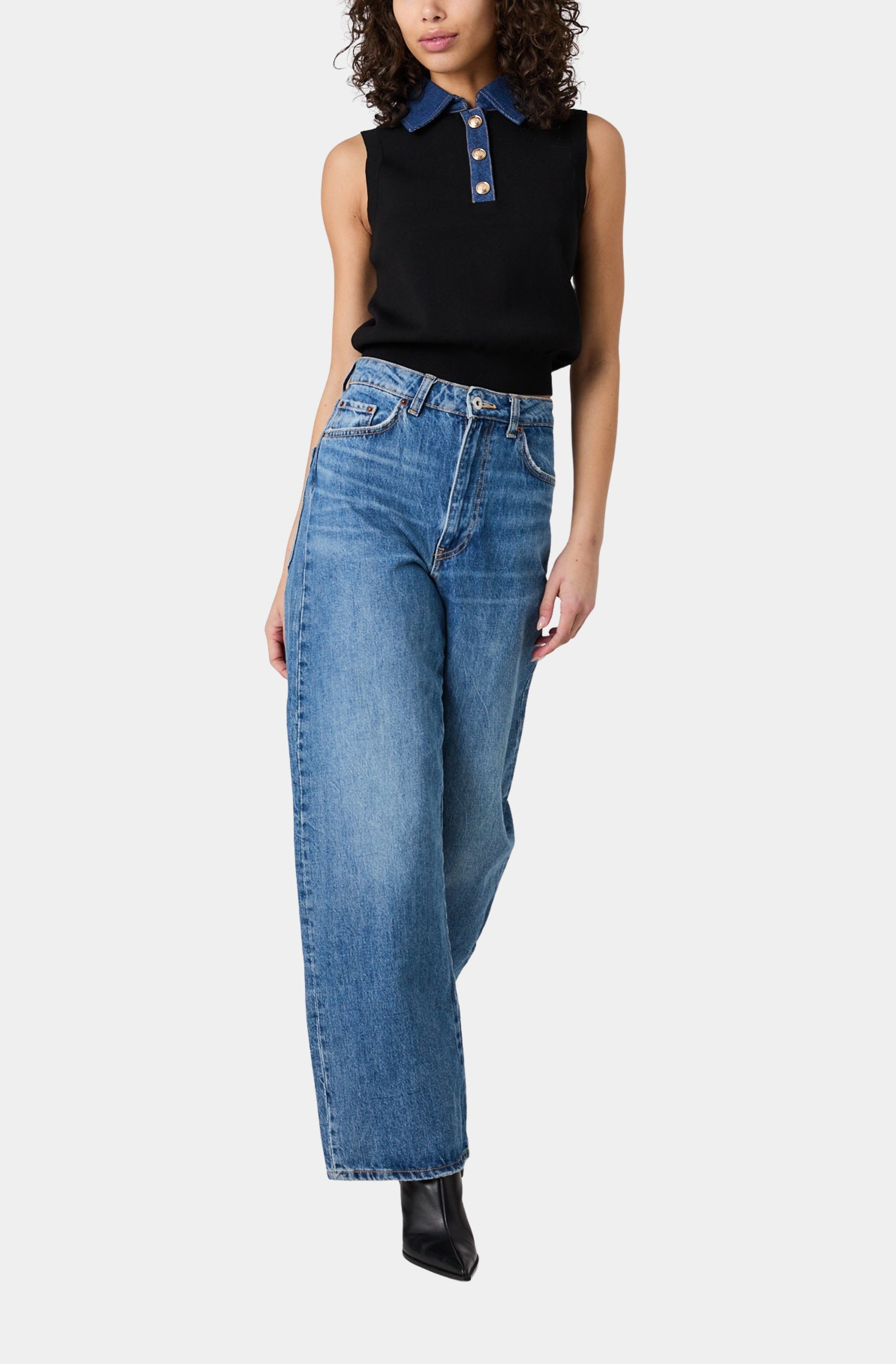 Maxime Knit Denim Collar Vest