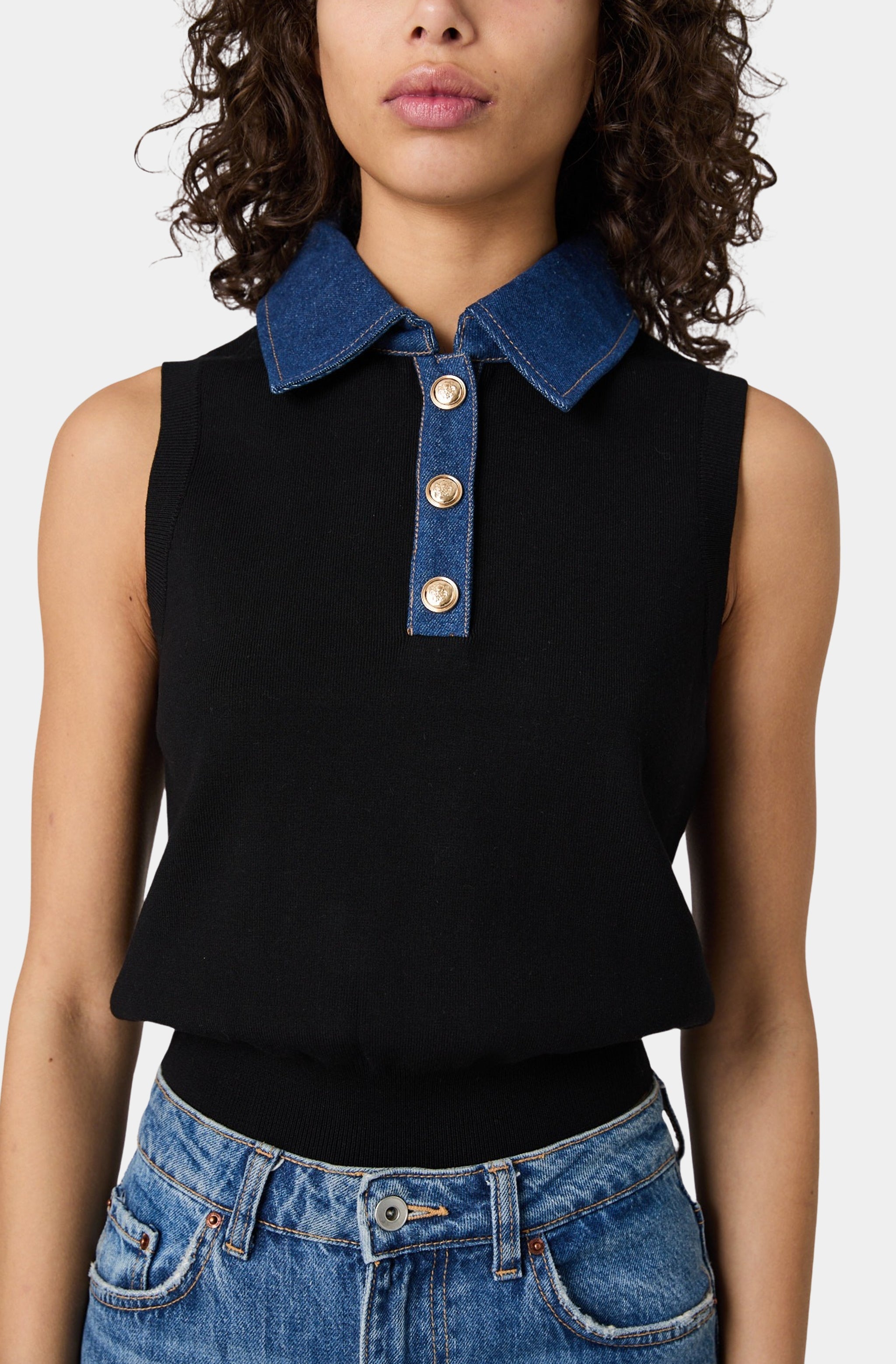 Maxime Knit Denim Collar Vest