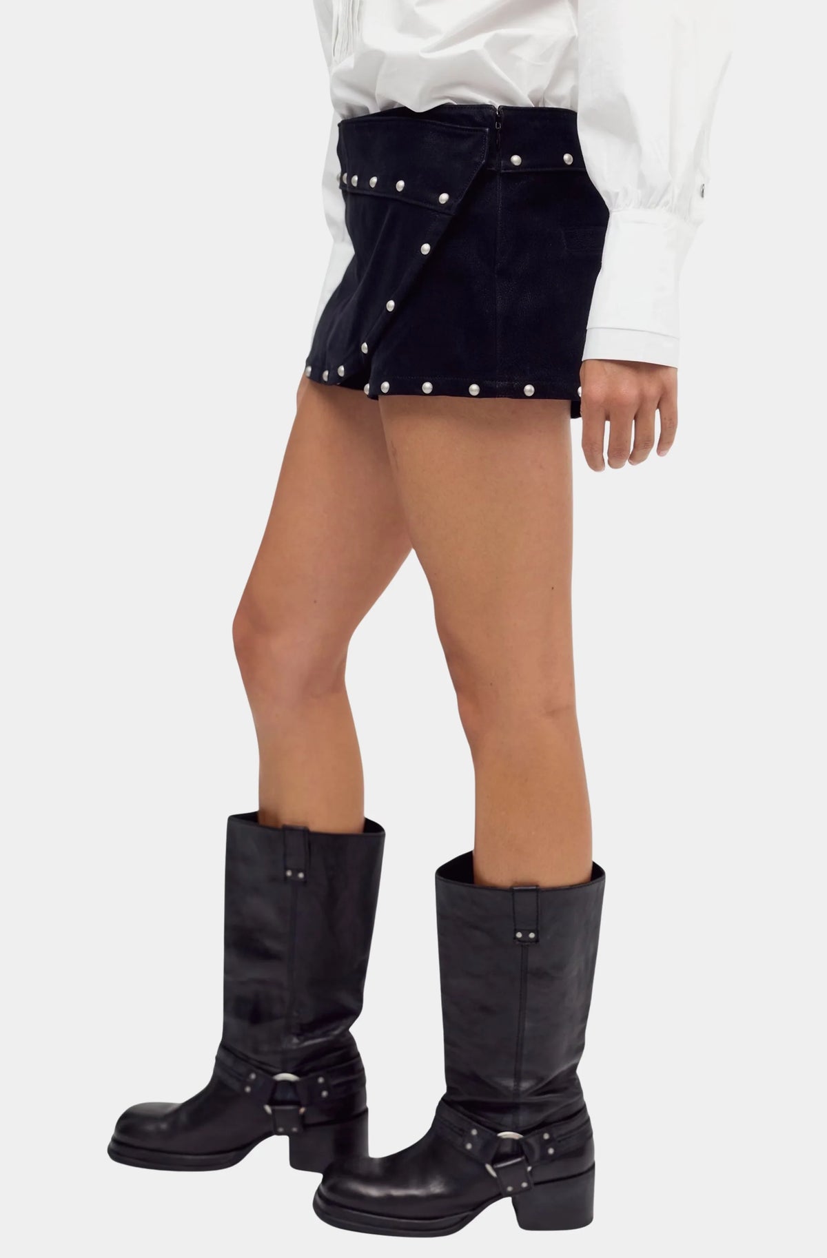 Low Rider Studded Suede Wrap Skort